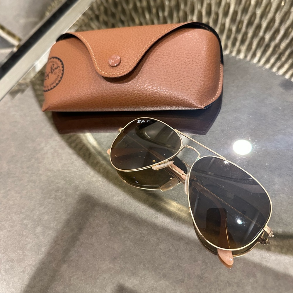 Ray-Ban Gold 3026 Aviator large Sunglasses polarized with Brown Case